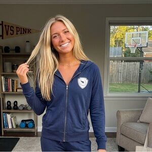 Pink dark blue xsmall graphic’s Let’s Get Lost on back, hoodie jacket